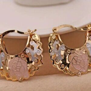 14K Plated Hollow Out Hoop Earrings, Luxurious Style